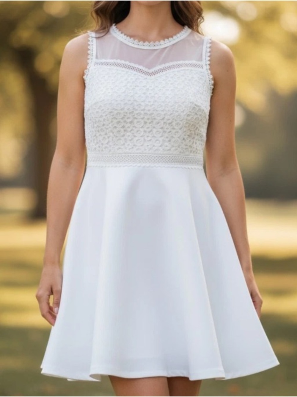 Francesca’s Ivory Crochet Fit and Flare Mini Dress